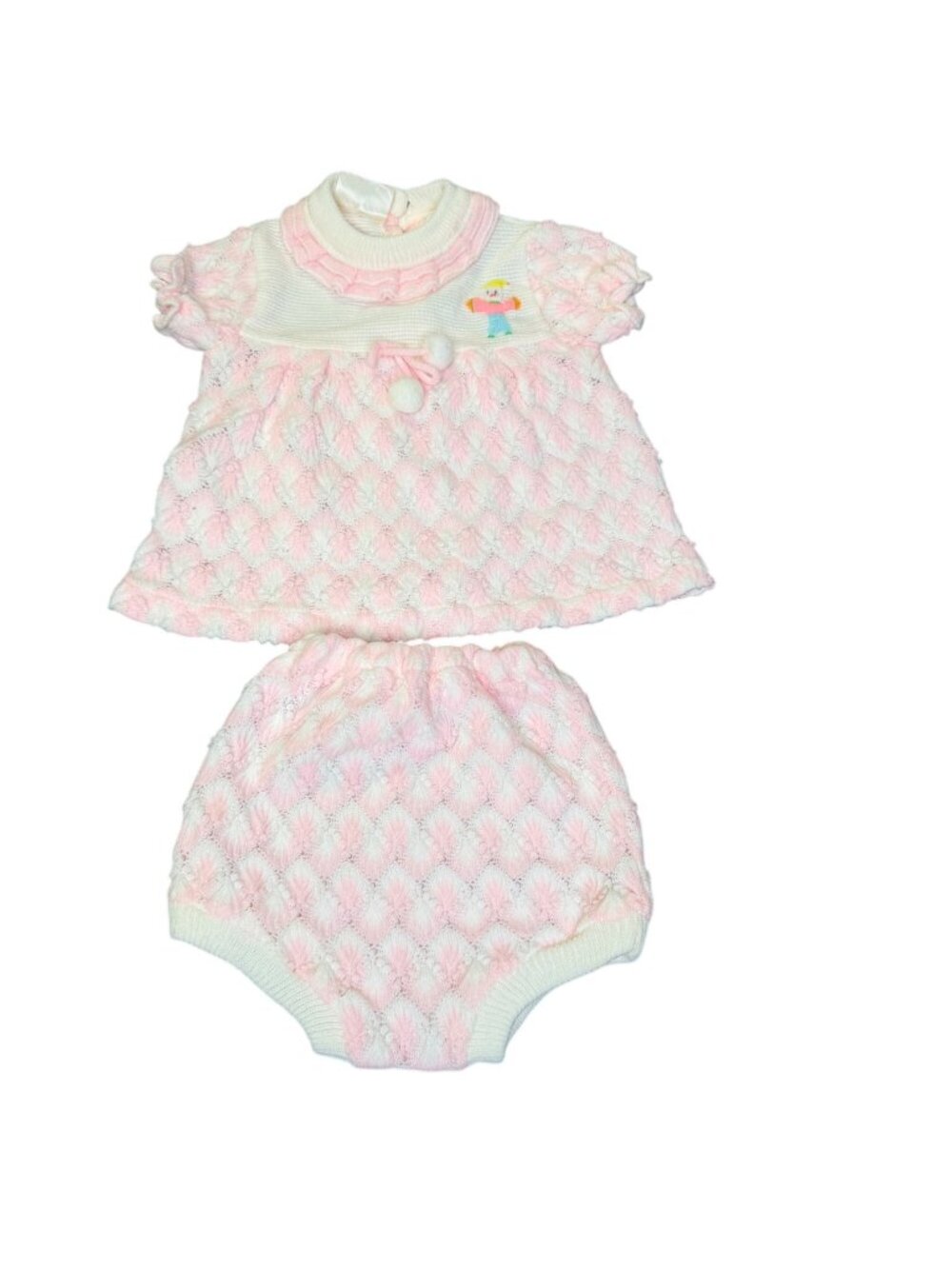 Vintage Soft Spun Baby Knit Sweater Bloomer Set Pink White 6-12M Made Japan 80s
